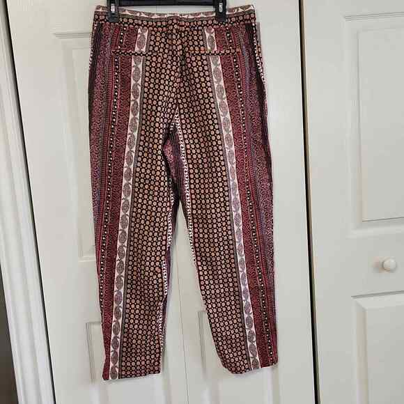 Rachel Zoe Wide Leg Pants Multi-colored Bohemian Tie Waist 100% Linen Size LG - Picture 2 of 8